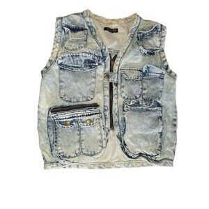 Kroix Classics Vintage Washed Multi-Pocket Denim Vest Women’s Size M Crop